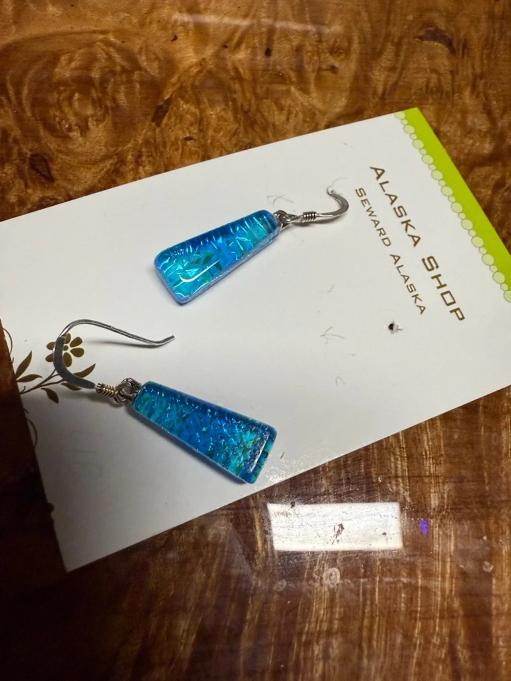 Handmade glass turquoise glass earrings from Alaska  - NWT